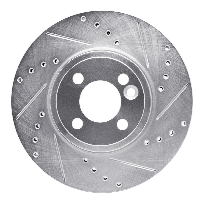 Mini Cooper Brake Rotor (1) - Front Right - R1 Concepts - Drilled & Slotted - Silver - `07-`15